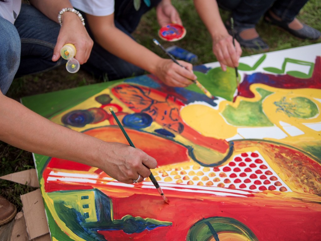 Members of the public take part in a creative session at an event organized by Nitra Community Foundation in Slovakia in September 2014 where non-profits from Nitra showcased their activities.