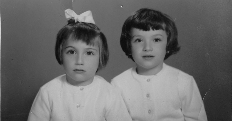 Bassma Kodmani (left) aged six or seven with her sister Hala, now a journalist. 