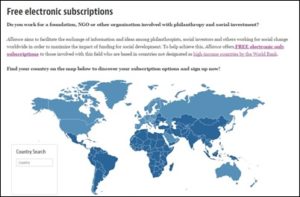Alliance offers free electronic only subscriptions in over 140 countries