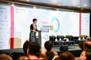 Singapore minister of culture, Grace Fu, during her keynote speech at the AVPN conference.