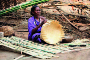 Bamboo basket-making by Indian Kamar tribeswoman.