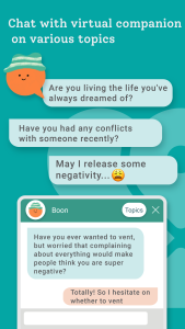 A mental health support conversation with a chat bot. 'Are you living the life you always dreamed of?'